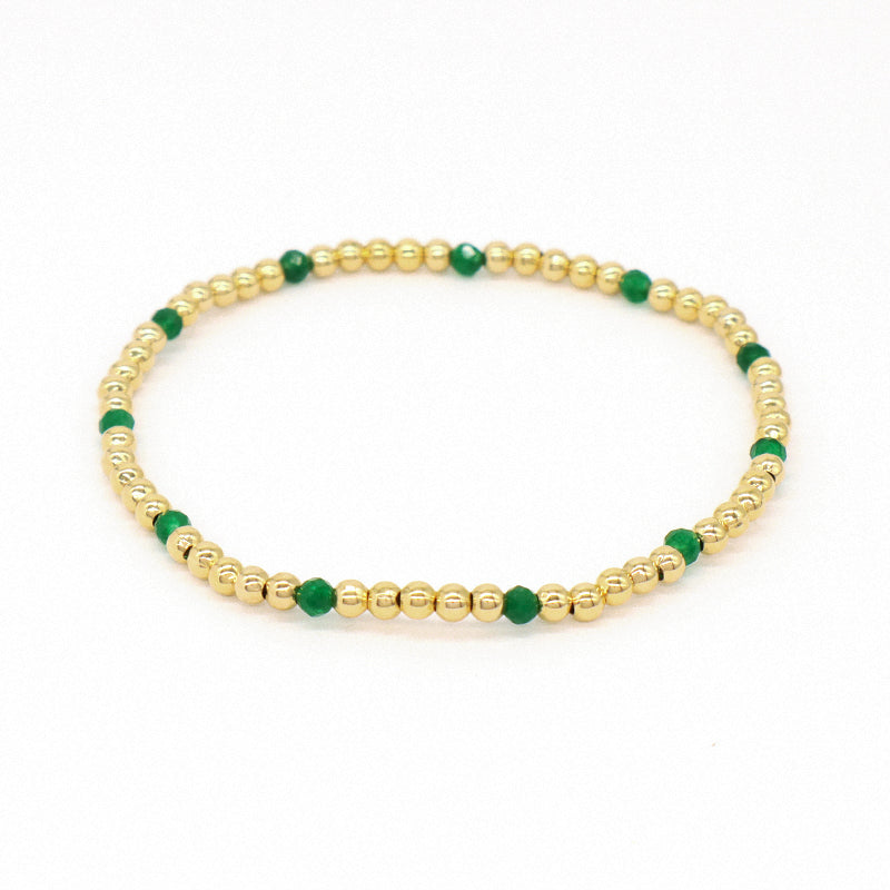 New Arrival Customized Fashion Women Friendship Gold Plated Beaded Handmade Elastic 3mm Green Natural Stone Beads Bracelet
