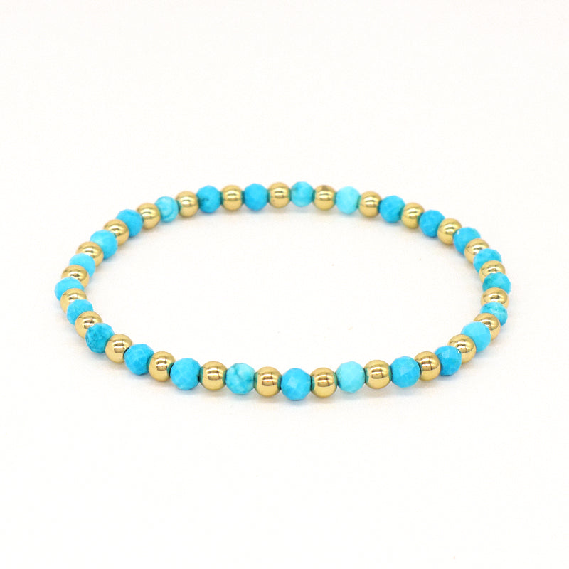 New Bulk Sale Custom Fashion 4mm Gold Plated Beaded Blue Handmade Elastic Gemstone Natural Stone Beads Bracelet For Women Gift