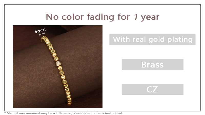 Simple Design Customized China Factory Fashion Women Jewelry Wholesale Handmade Gift CZ Gold Plated Elastic 4mm Beaded Bracelet