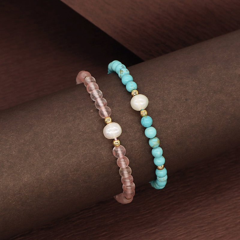 Fashion Custom Women 4mm Gold Plated Beaded Jewelry Handmade Adjustable Woven Pearl Gemstone Natural Stone Beads Macrame Bracelet