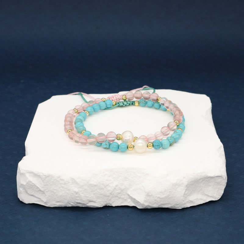 Fashion Custom Women 4mm Gold Plated Beaded Jewelry Handmade Adjustable Woven Pearl Gemstone Natural Stone Beads Macrame Bracelet