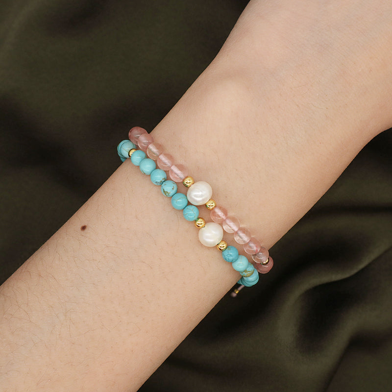Fashion Custom Women 4mm Gold Plated Beaded Jewelry Handmade Adjustable Woven Pearl Gemstone Natural Stone Beads Macrame Bracelet