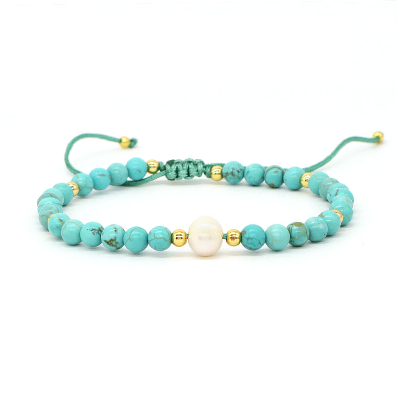 Fashion Custom Women 4mm Gold Plated Beaded Jewelry Handmade Adjustable Woven Pearl Gemstone Natural Stone Beads Macrame Bracelet