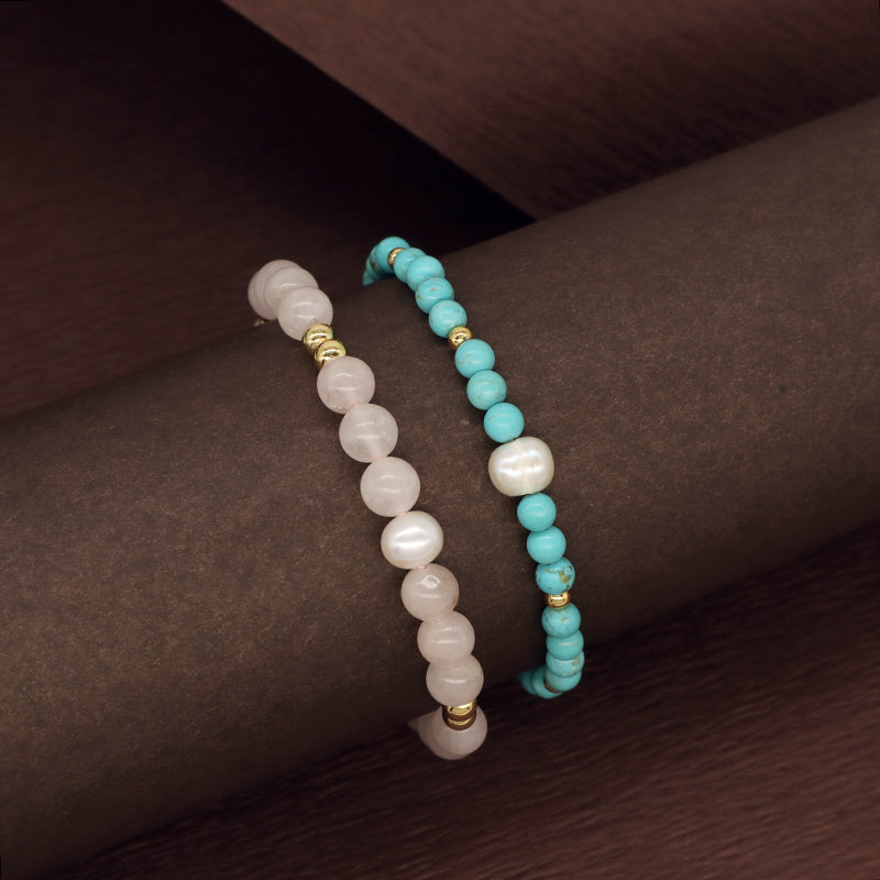 Customized Women Gold Plated Beaded Jewelry Handmade Adjustable Woven Macrame Pearl 4mm 6mm Gemstone Natural Stone Beads Bracelet