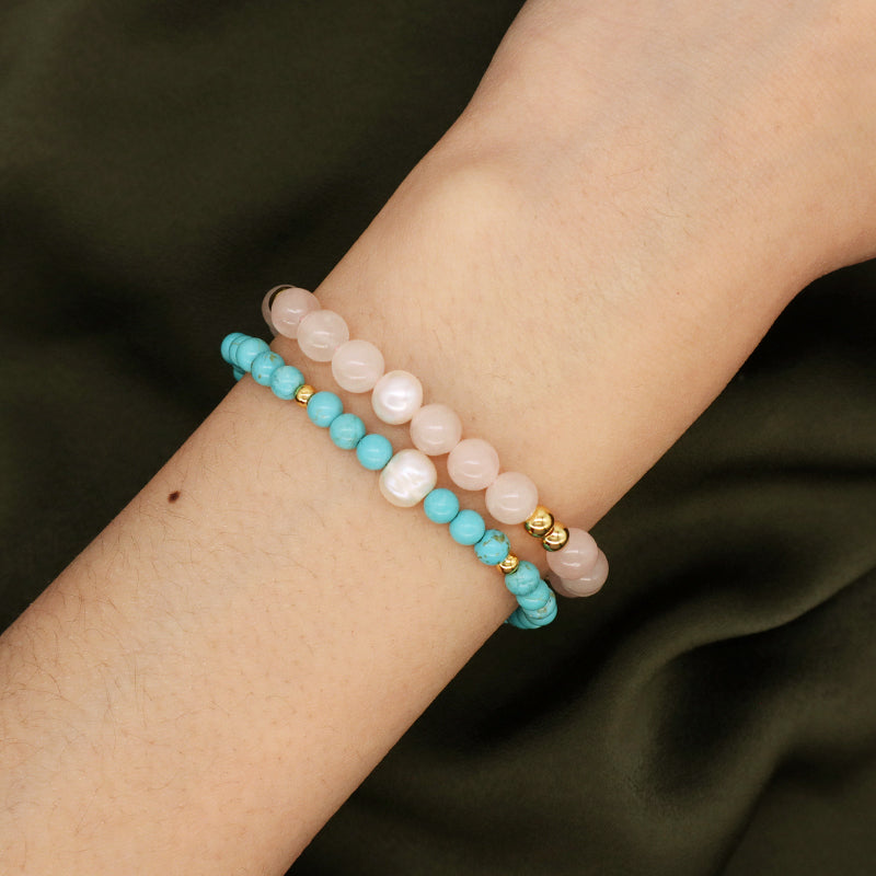 Customized Women Gold Plated Beaded Jewelry Handmade Adjustable Woven Macrame Pearl 4mm 6mm Gemstone Natural Stone Beads Bracelet