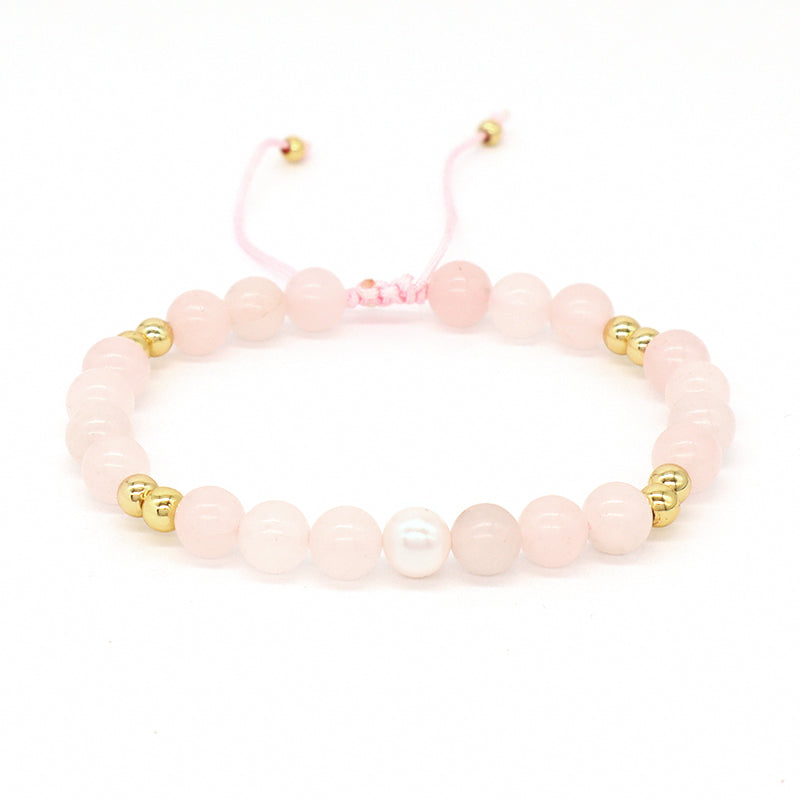 Customized Women Gold Plated Beaded Jewelry Handmade Adjustable Woven Macrame Pearl 4mm 6mm Gemstone Natural Stone Beads Bracelet