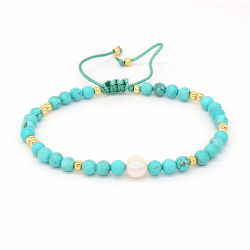 Customized Women Gold Plated Beaded Jewelry Handmade Adjustable Woven Macrame Pearl 4mm 6mm Gemstone Natural Stone Beads Bracelet