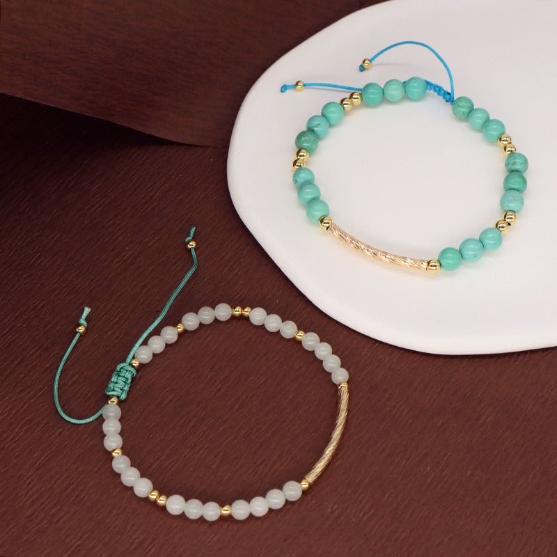 Custom Wholesale Women Gold Plated Brass Charm Jewelry Handmade Adjustable Gemstone Natural Stone Beads Woven Macrame Bracelet
