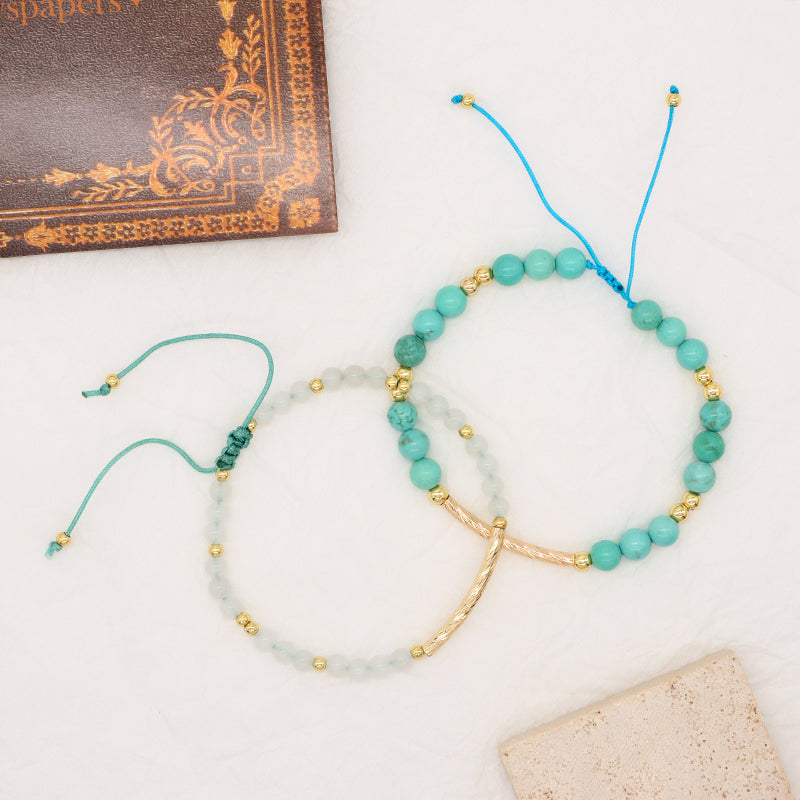 Custom Wholesale Women Gold Plated Brass Charm Jewelry Handmade Adjustable Gemstone Natural Stone Beads Woven Macrame Bracelet