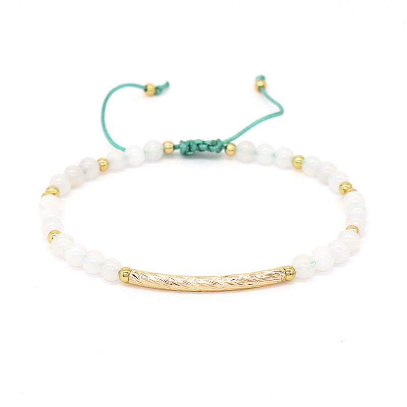 Custom Wholesale Women Gold Plated Brass Charm Jewelry Handmade Adjustable Gemstone Natural Stone Beads Woven Macrame Bracelet