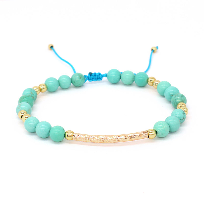 Custom Wholesale Women Gold Plated Brass Charm Jewelry Handmade Adjustable Gemstone Natural Stone Beads Woven Macrame Bracelet