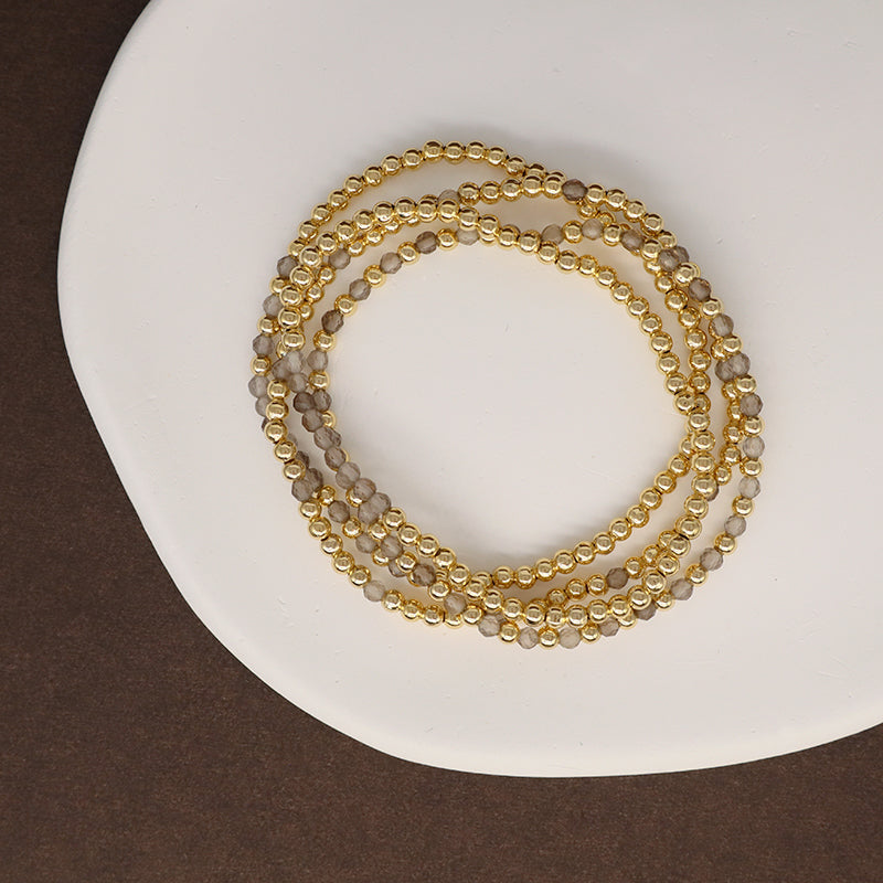 Handmade Custom 3mm Gold Plated Beaded Jewelry Elastic Yaga Healing Energy Faceted Natural Stone Beads Bracelet For Women Gift