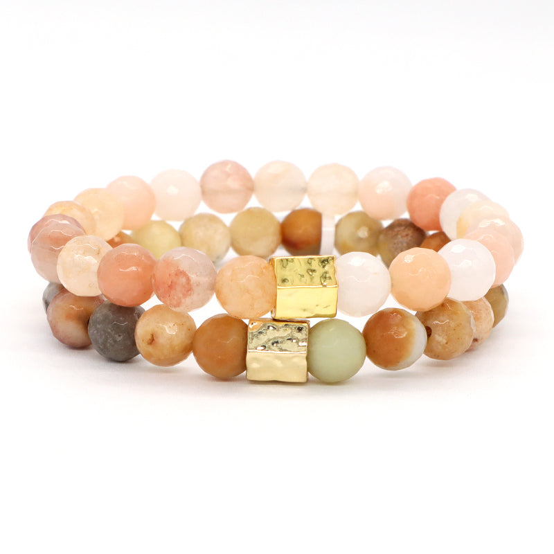 Hot Selling OEM Wholesale Custom Handmade 8mm Gold Plated Charm Elastic Yoga Healing Natural Stone Beaded Bracelet For Women