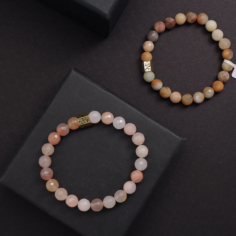 Hot Selling OEM Wholesale Custom Handmade 8mm Gold Plated Charm Elastic Yoga Healing Natural Stone Beaded Bracelet For Women