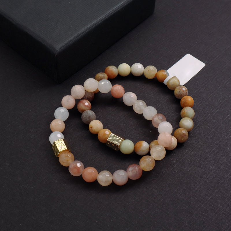 Hot Selling OEM Wholesale Custom Handmade 8mm Gold Plated Charm Elastic Yoga Healing Natural Stone Beaded Bracelet For Women