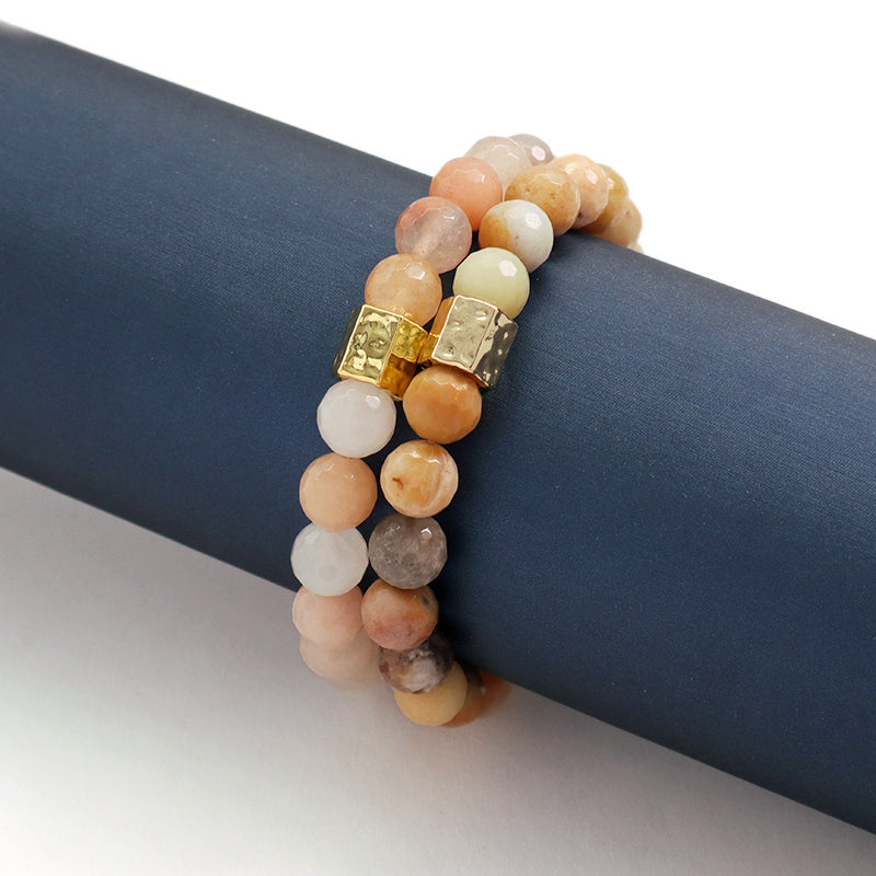Hot Selling OEM Wholesale Custom Handmade 8mm Gold Plated Charm Elastic Yoga Healing Natural Stone Beaded Bracelet For Women