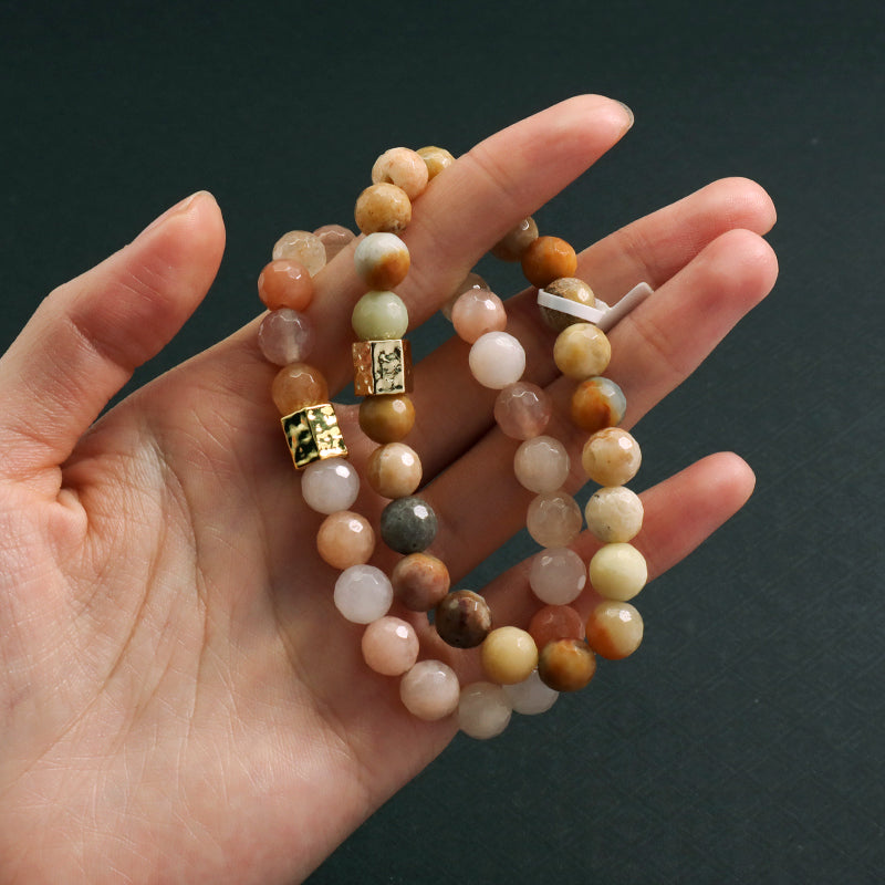 Hot Selling OEM Wholesale Custom Handmade 8mm Gold Plated Charm Elastic Yoga Healing Natural Stone Beaded Bracelet For Women