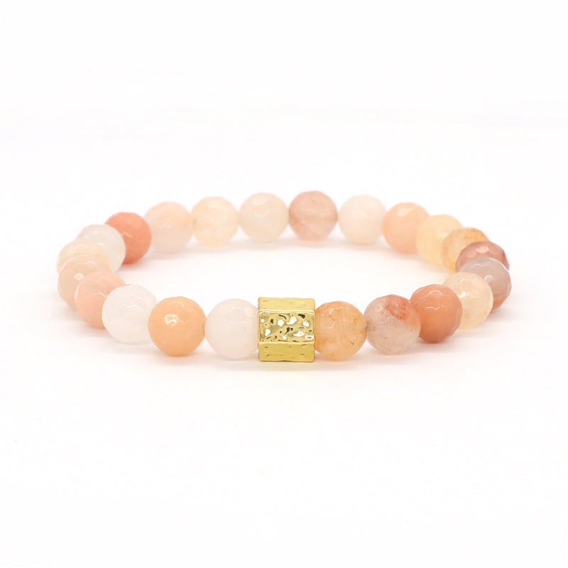 Hot Selling OEM Wholesale Custom Handmade 8mm Gold Plated Charm Elastic Yoga Healing Natural Stone Beaded Bracelet For Women