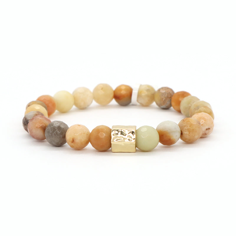 Hot Selling OEM Wholesale Custom Handmade 8mm Gold Plated Charm Elastic Yoga Healing Natural Stone Beaded Bracelet For Women