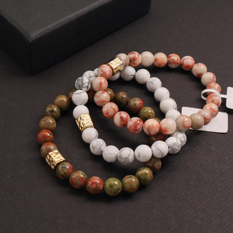 Custom Handmade Women Jewelry Wholesale Gold Plated Brass Charm OEM White Elastic Healing Yoga 8mm Natural Stone Beaded Bracelet