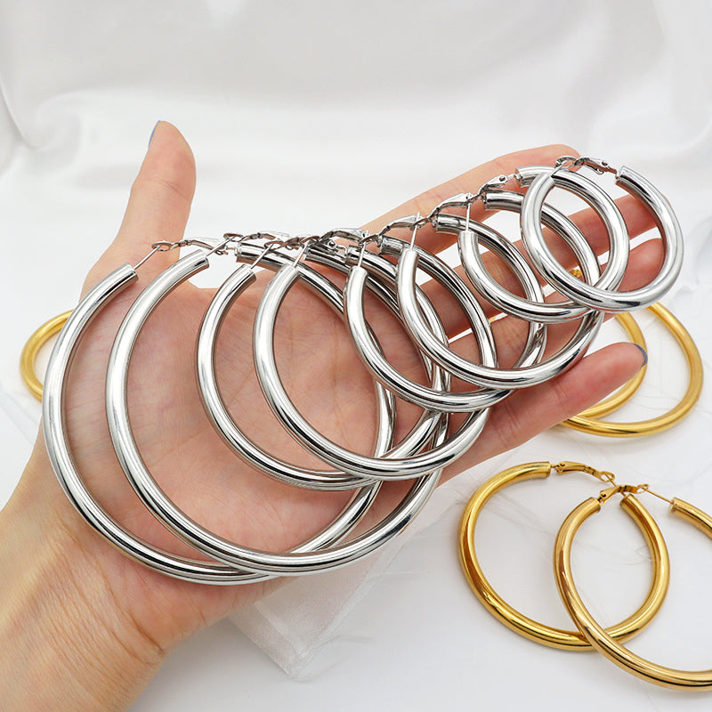 High Quality Trendy Women Girl Earring Gold Plated Stainless Steel Chunky Hoops Earrings
