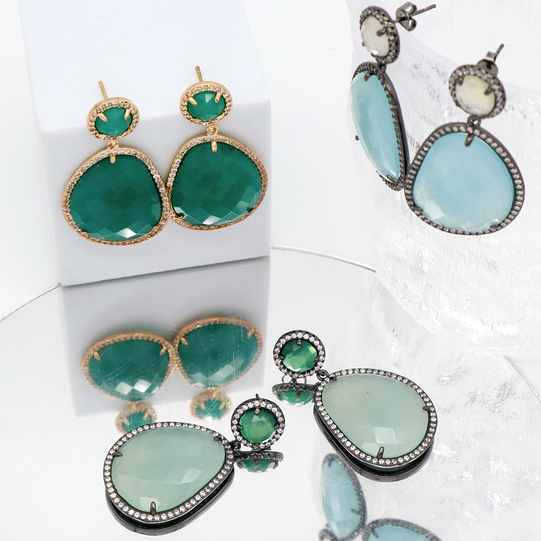 Various Wholesale Custom Teardrop Blue Purple Red Green Jade Earring Stud CZ Gold Plated Natural Stone Earrings For Women Gift