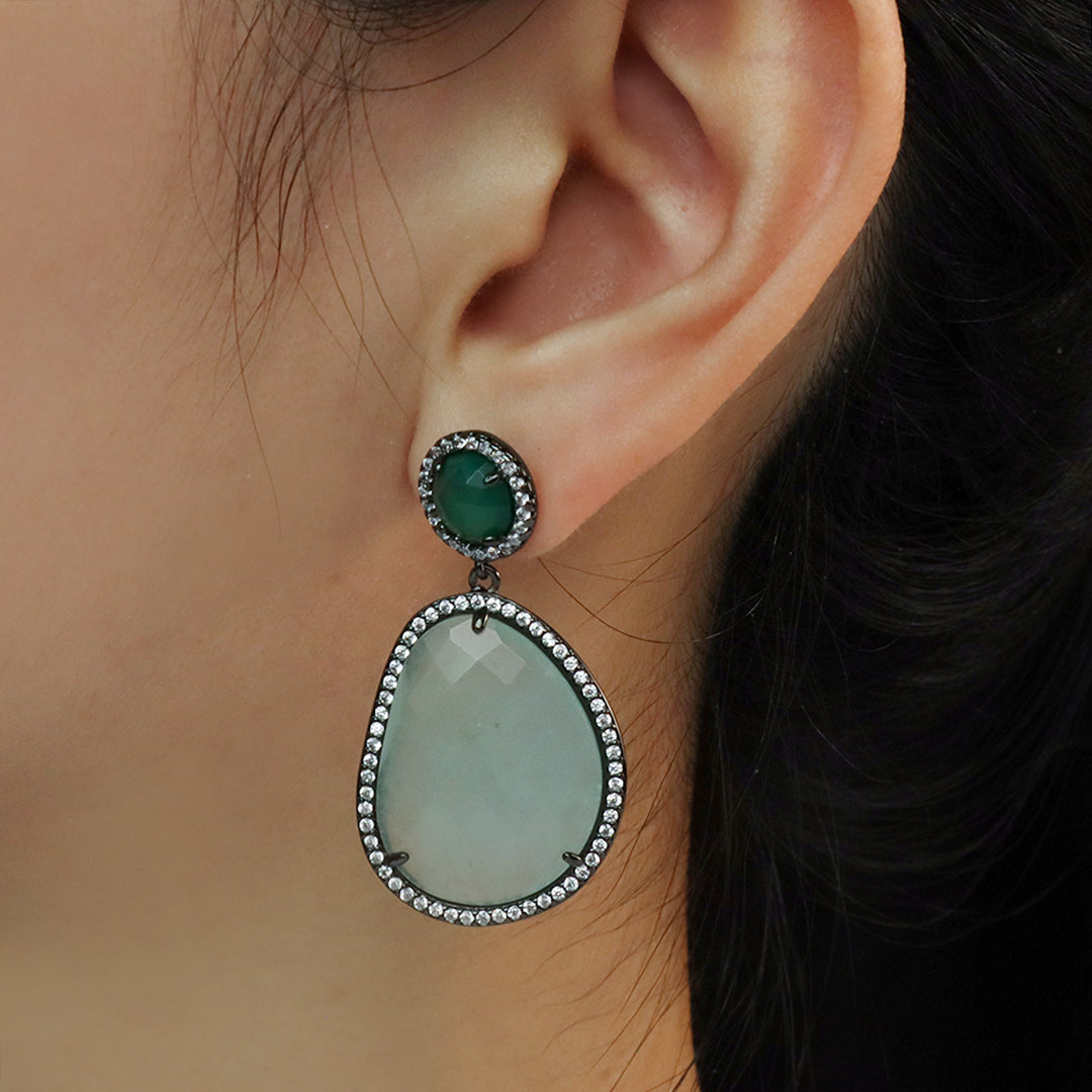 Various Wholesale Custom Teardrop Blue Purple Red Green Jade Earring Stud CZ Gold Plated Natural Stone Earrings For Women Gift