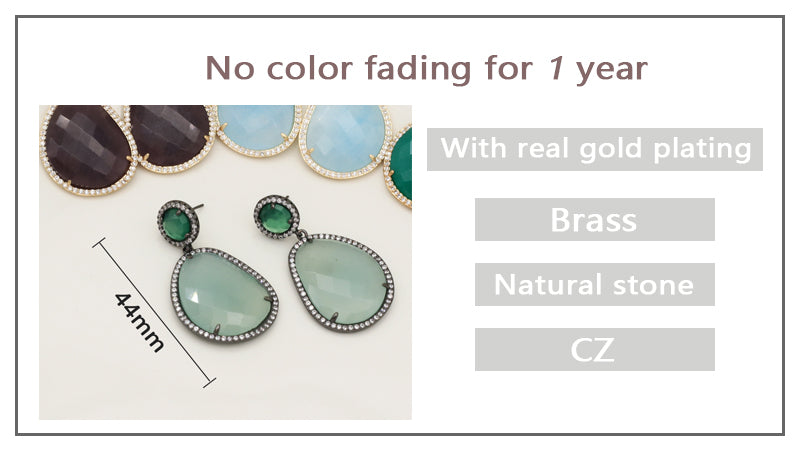 Various Wholesale Custom Teardrop Blue Purple Red Green Jade Earring Stud CZ Gold Plated Natural Stone Earrings For Women Gift