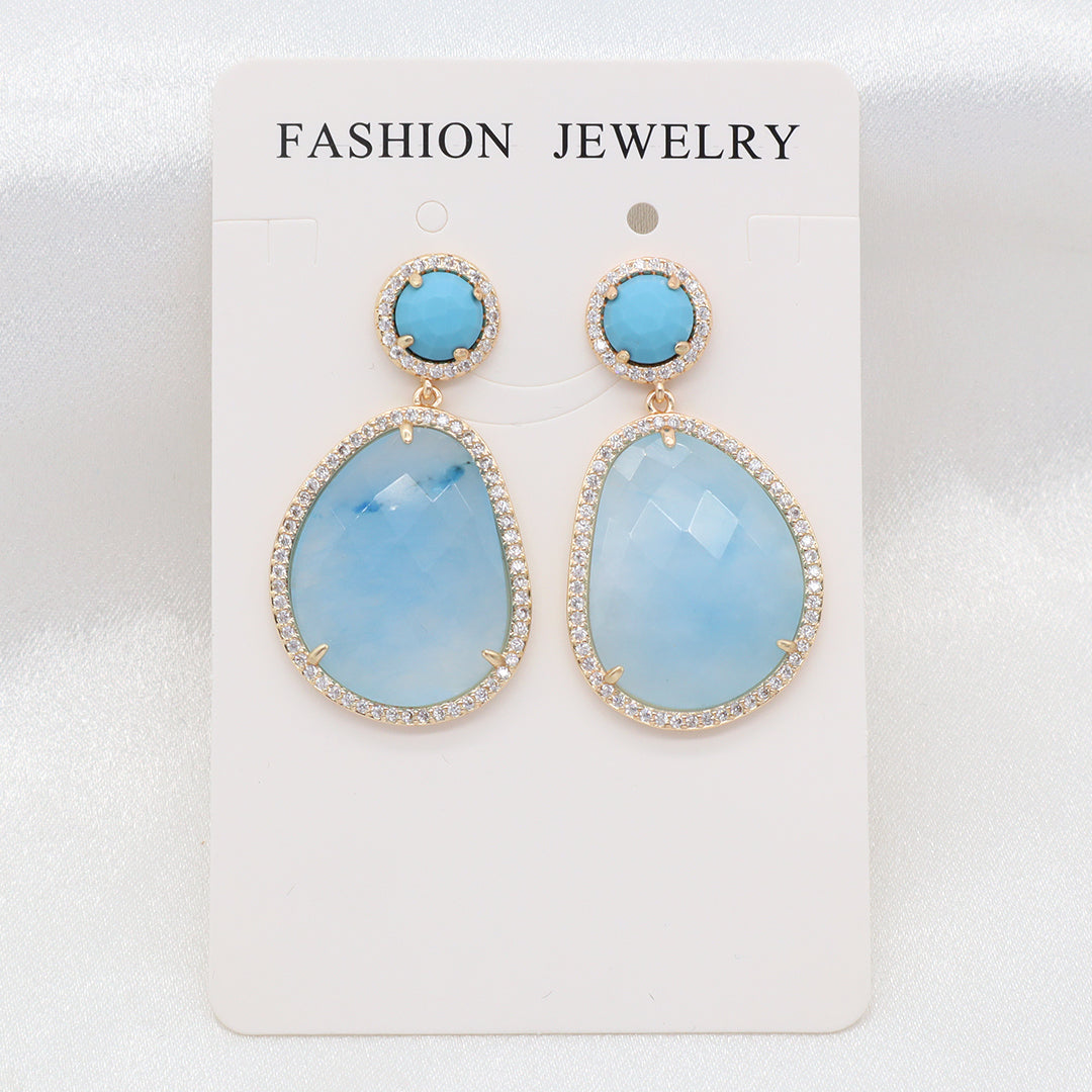 Various Wholesale Custom Teardrop Blue Purple Red Green Jade Earring Stud CZ Gold Plated Natural Stone Earrings For Women Gift