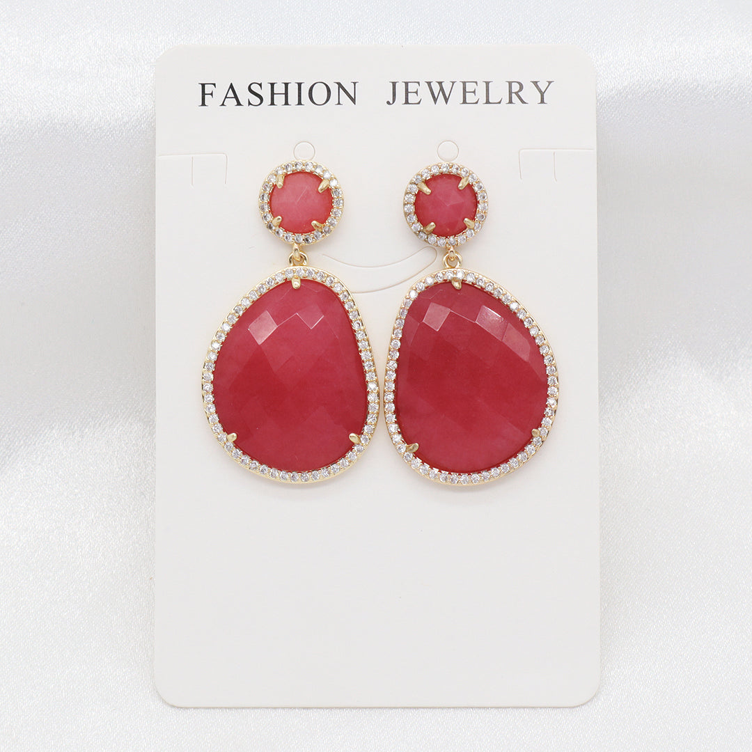 Various Wholesale Custom Teardrop Blue Purple Red Green Jade Earring Stud CZ Gold Plated Natural Stone Earrings For Women Gift