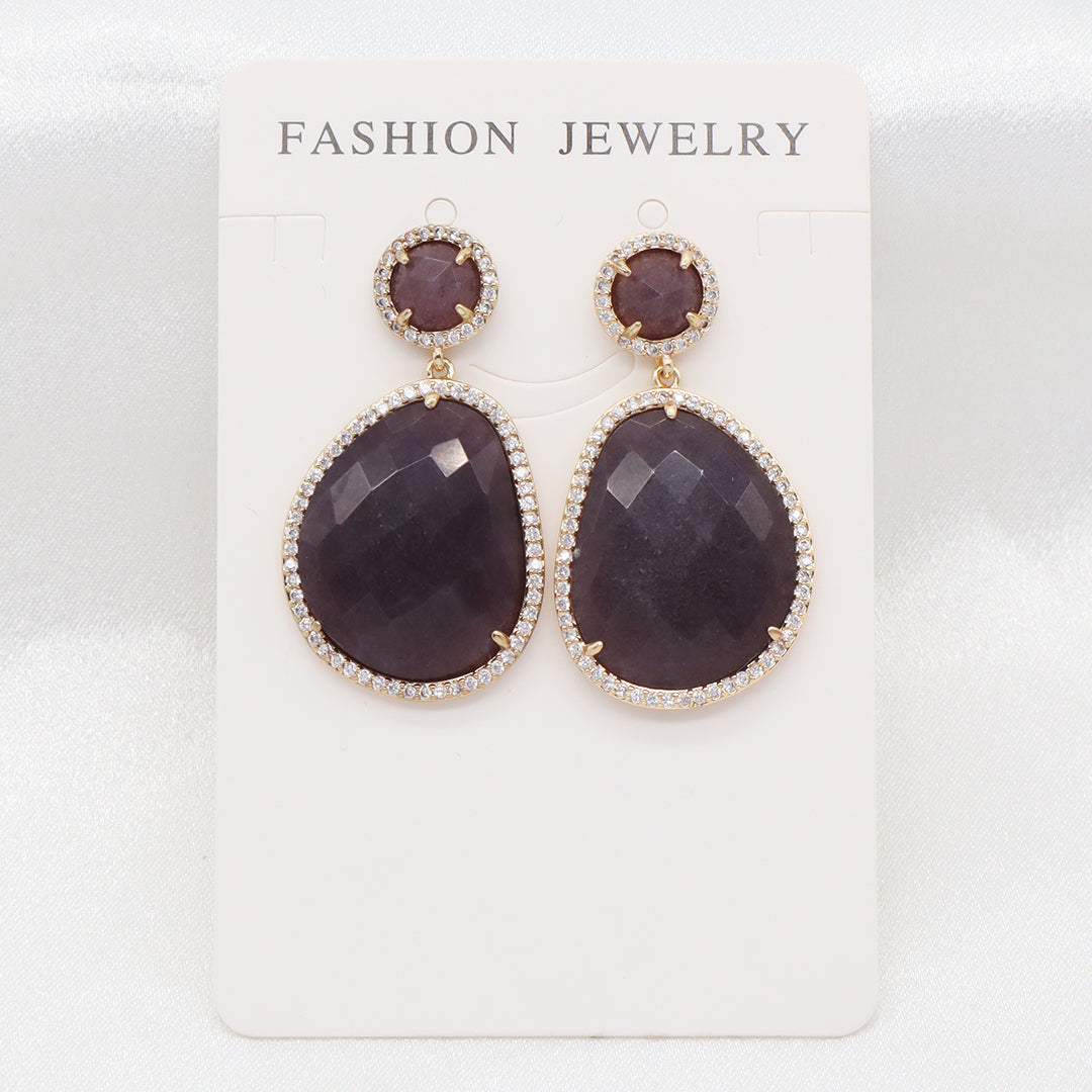 Various Wholesale Custom Teardrop Blue Purple Red Green Jade Earring Stud CZ Gold Plated Natural Stone Earrings For Women Gift