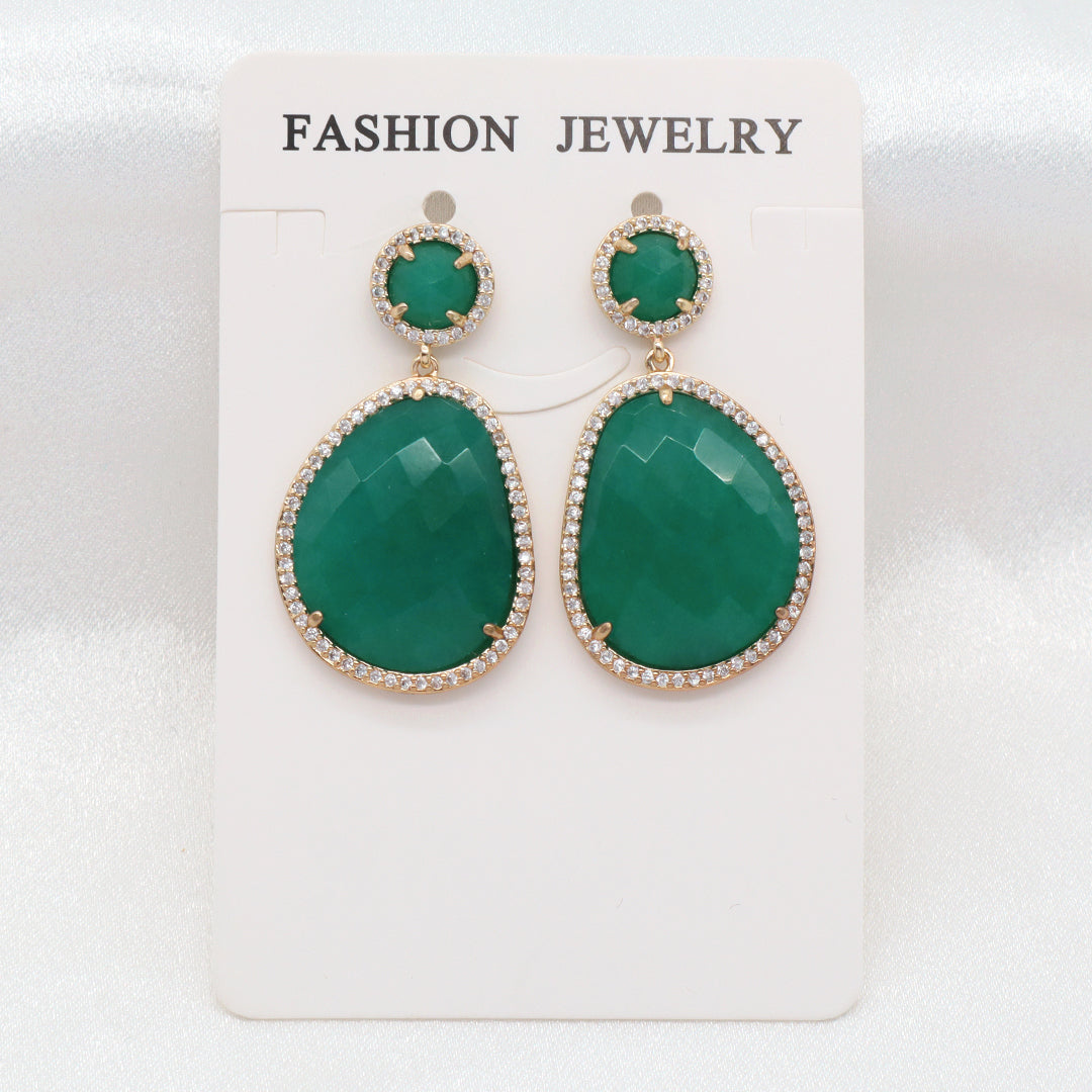 Various Wholesale Custom Teardrop Blue Purple Red Green Jade Earring Stud CZ Gold Plated Natural Stone Earrings For Women Gift