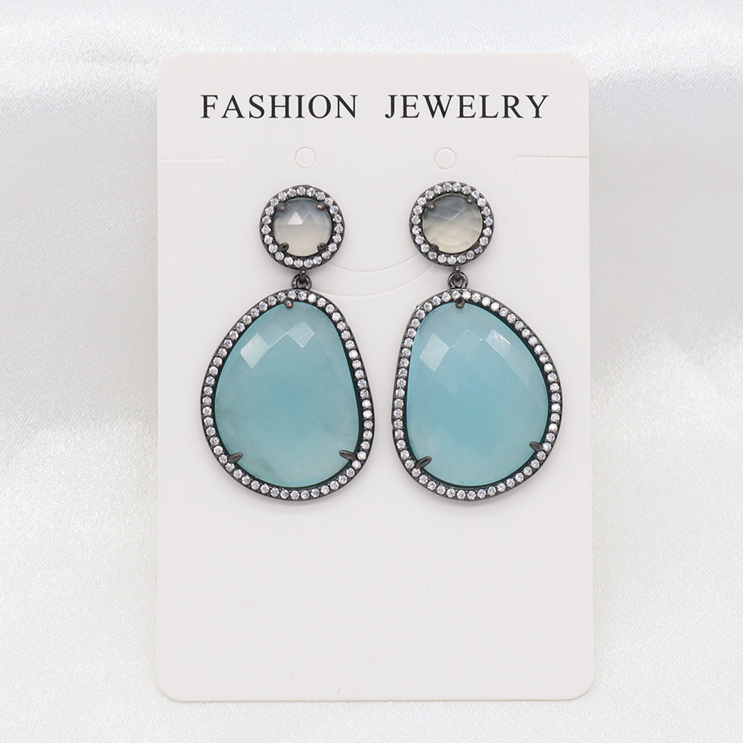 Various Wholesale Custom Teardrop Blue Purple Red Green Jade Earring Stud CZ Gold Plated Natural Stone Earrings For Women Gift