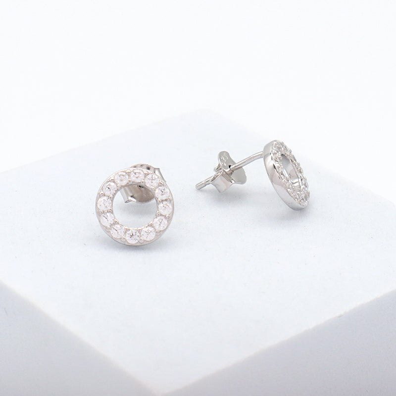 Classic Wholesale Lady 925 Sterling Silver studs earring Jewelry Hollowed Out Circle Gold Plated CZ Sterling Silver 925 Earrings