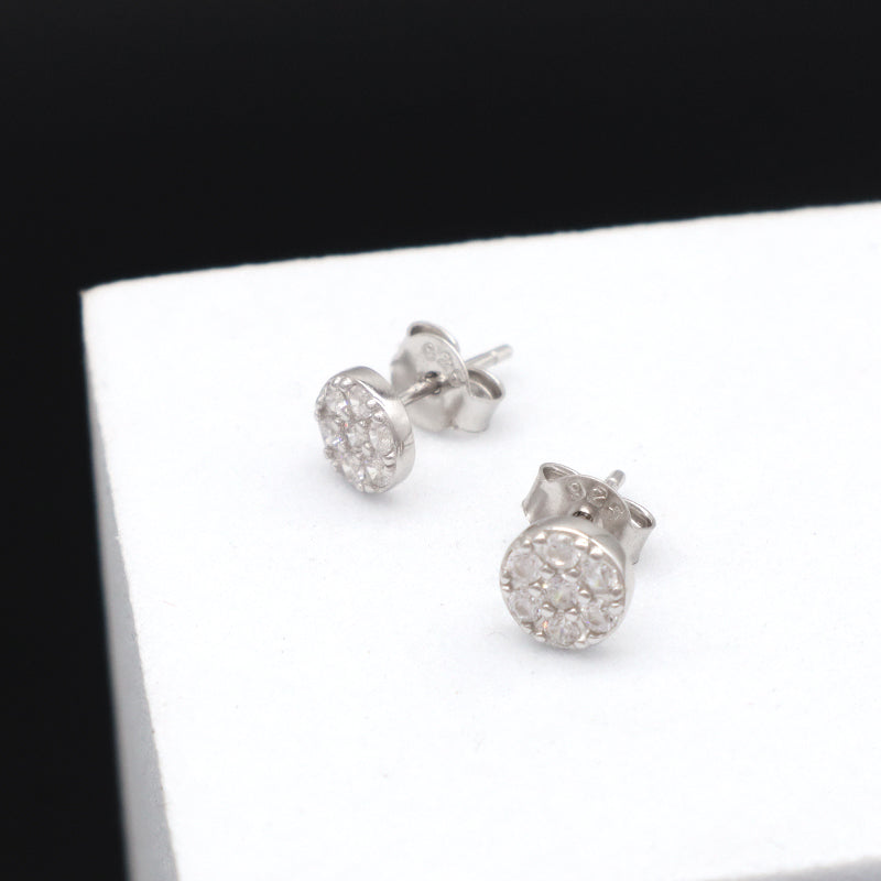 Classic Custom Women Jewelry Wholesale Sterling Silver 925 Earring Studs Micro Pave CZ Round Rhodium 925 Sterling Silver Earring
