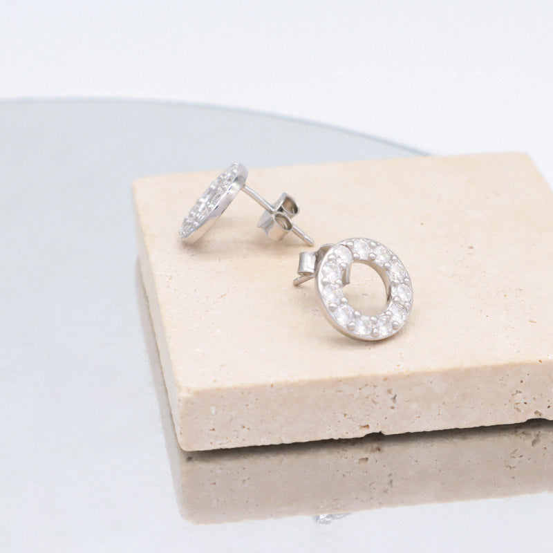 925 Sterling Silver Huggie Studs Earring Custom Wholesale Hollowed Rhodium CZ Round Sterling Silver 925 Earrings For Women Gift
