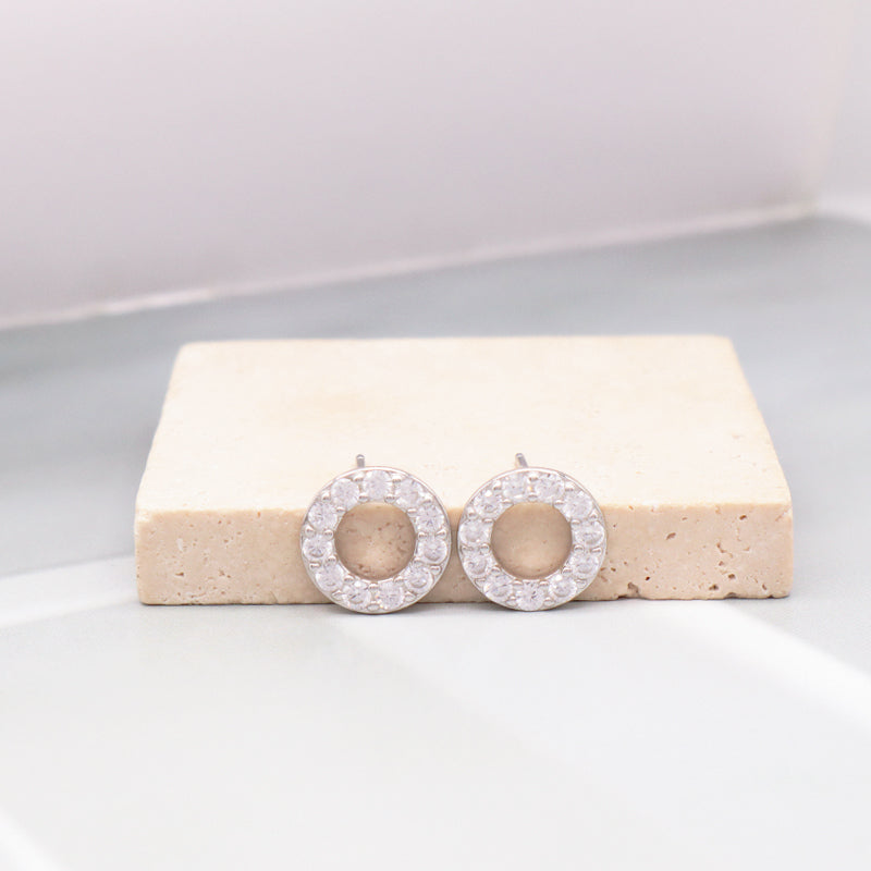 925 Sterling Silver Huggie Studs Earring Custom Wholesale Hollowed Rhodium CZ Round Sterling Silver 925 Earrings For Women Gift