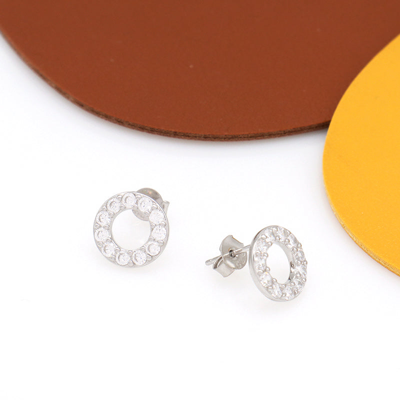 925 Sterling Silver Huggie Studs Earring Custom Wholesale Hollowed Rhodium CZ Round Sterling Silver 925 Earrings For Women Gift