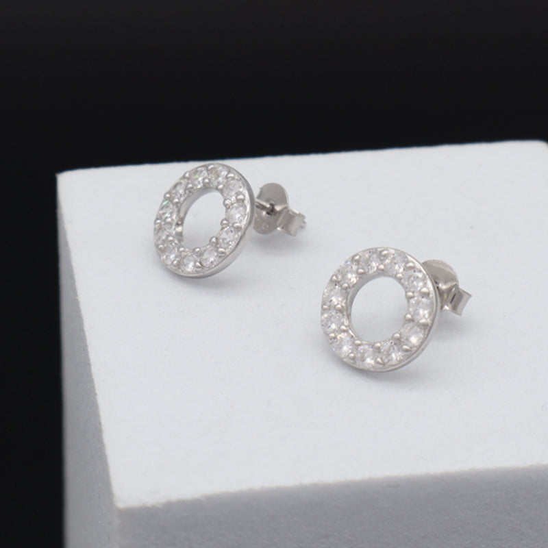 925 Sterling Silver Huggie Studs Earring Custom Wholesale Hollowed Rhodium CZ Round Sterling Silver 925 Earrings For Women Gift