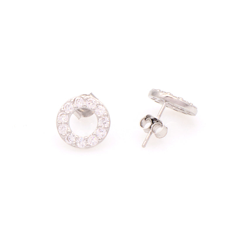 925 Sterling Silver Huggie Studs Earring Custom Wholesale Hollowed Rhodium CZ Round Sterling Silver 925 Earrings For Women Gift