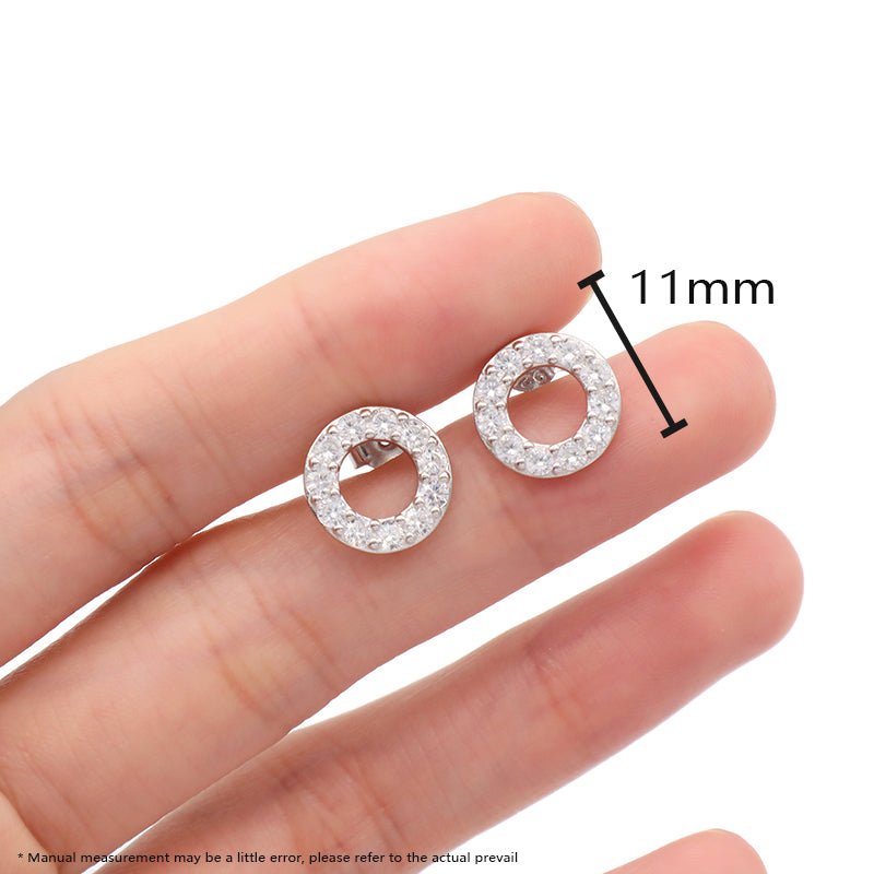 925 Sterling Silver Huggie Studs Earring Custom Wholesale Hollowed Rhodium CZ Round Sterling Silver 925 Earrings For Women Gift