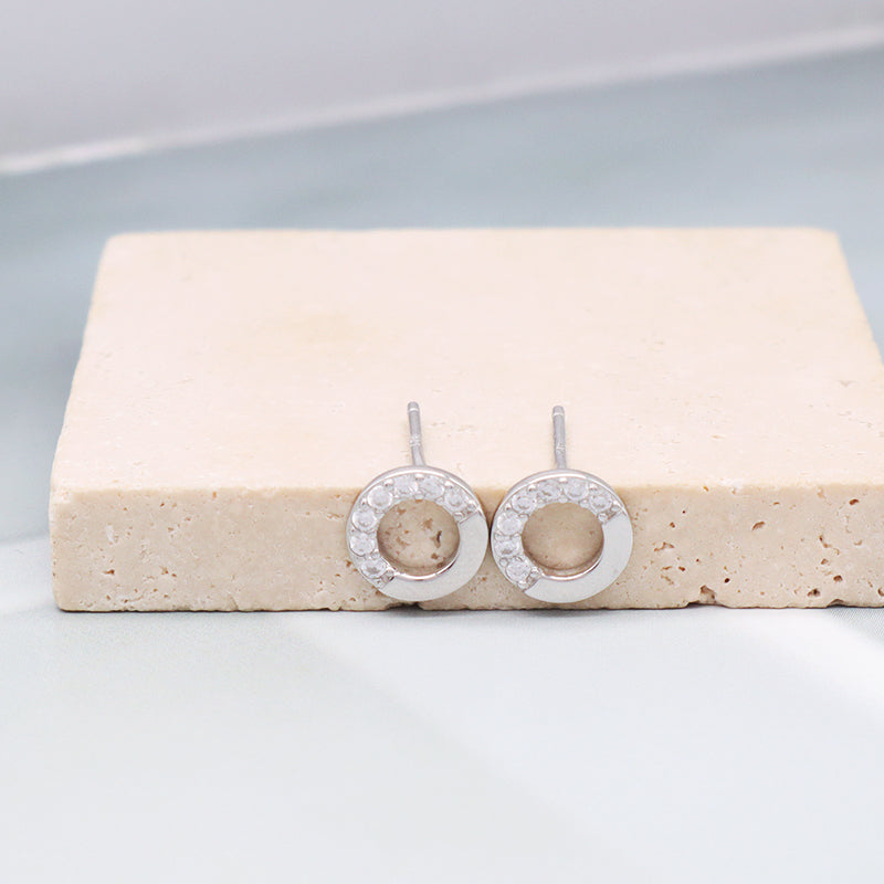 Factory Wholesale Fashion Custom 925 Sterling Silver earring Jewelry Hollowed Circle Rhodium CZ 925 Sterling Silver Earring Stud