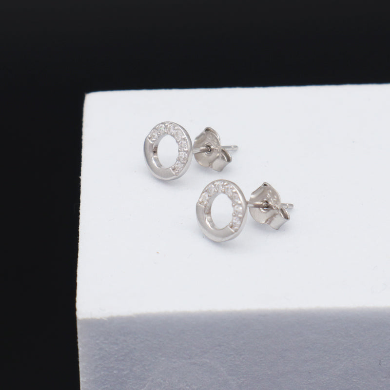 Factory Wholesale Fashion Custom 925 Sterling Silver earring Jewelry Hollowed Circle Rhodium CZ 925 Sterling Silver Earring Stud