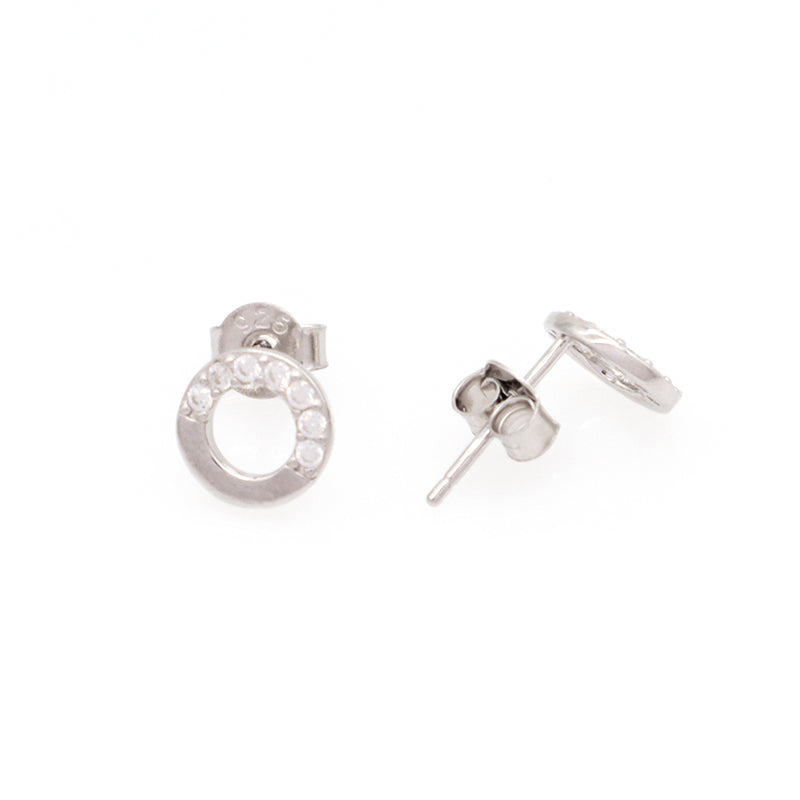 Factory Wholesale Fashion Custom 925 Sterling Silver earring Jewelry Hollowed Circle Rhodium CZ 925 Sterling Silver Earring Stud