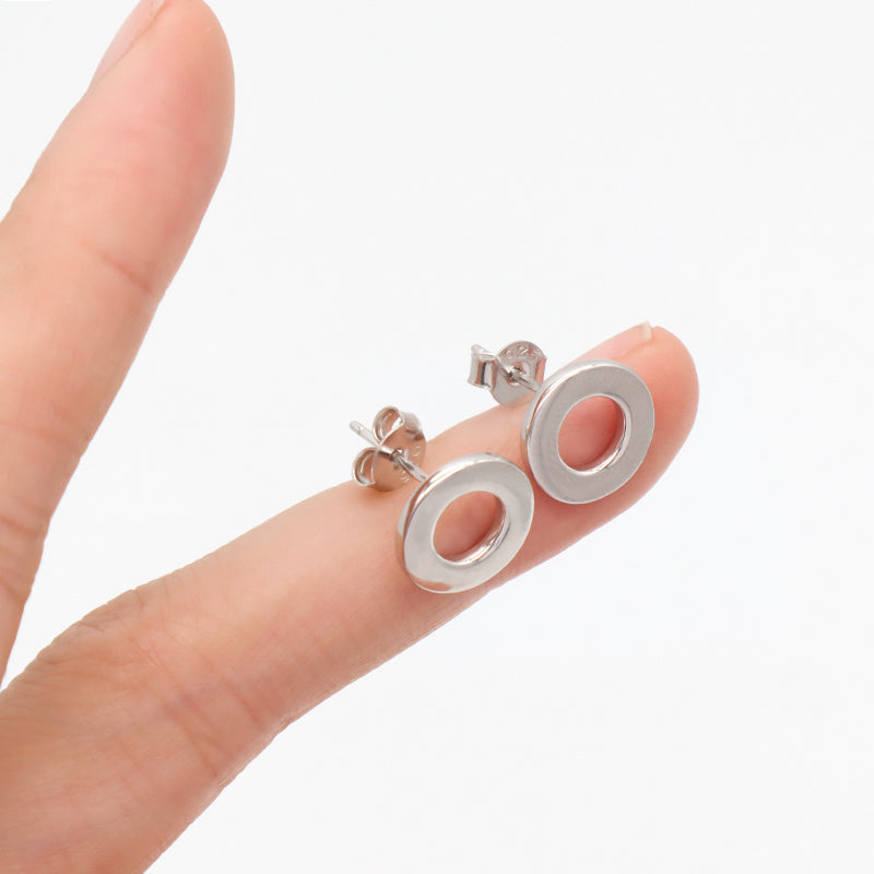 Custom Simple 925 Sterling Silver Studs Earring Rhodium Round Hollowed Out Sterling Silver 925 Earrings Stud For Women Jewelry