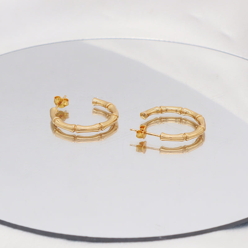 Hot Selling Custom Wholesale Jewelry China Factory Gold Plated 925 Sterling Silver Polishing Bamboo Hoop Earrings For Women Gift