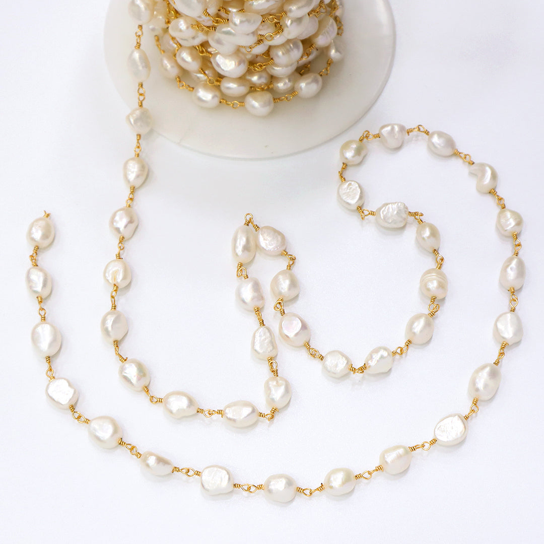 Wholesale Factory Bulk Roll chain Custom Women Gold plated fresh water pearl chain roll for Jewelry Making