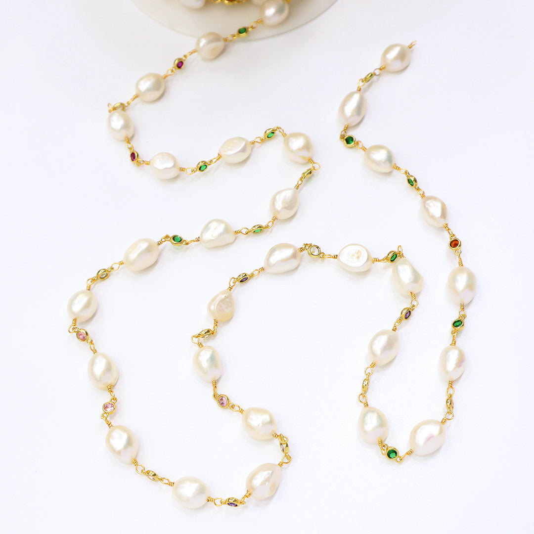 Wholesale Factory Bulk Roll chain Custom Women Gold plated fresh water pearl chain roll for Jewelry Making
