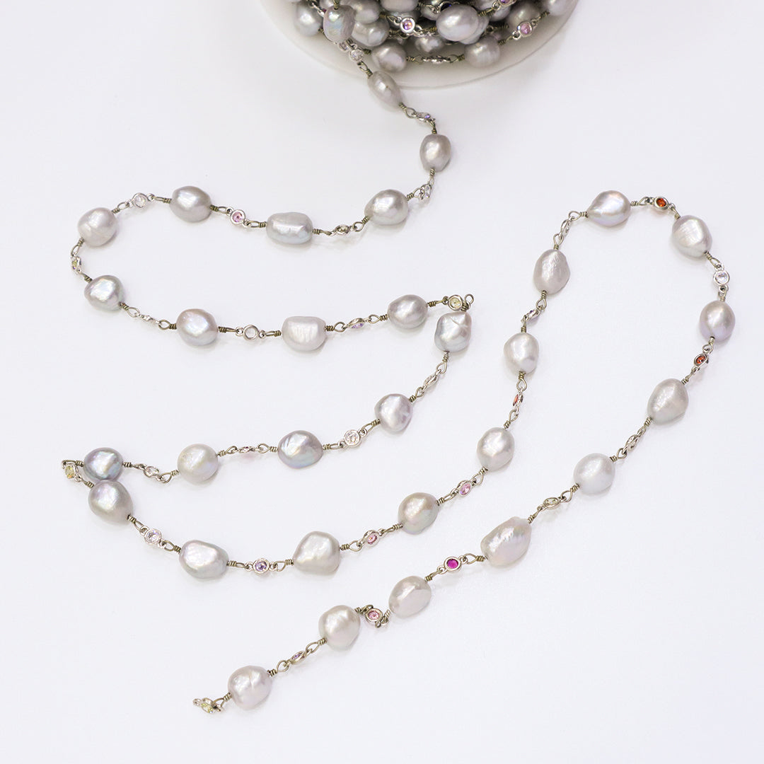 Wholesale Factory Bulk Roll chain Custom Women Gold plated fresh water pearl chain roll for Jewelry Making