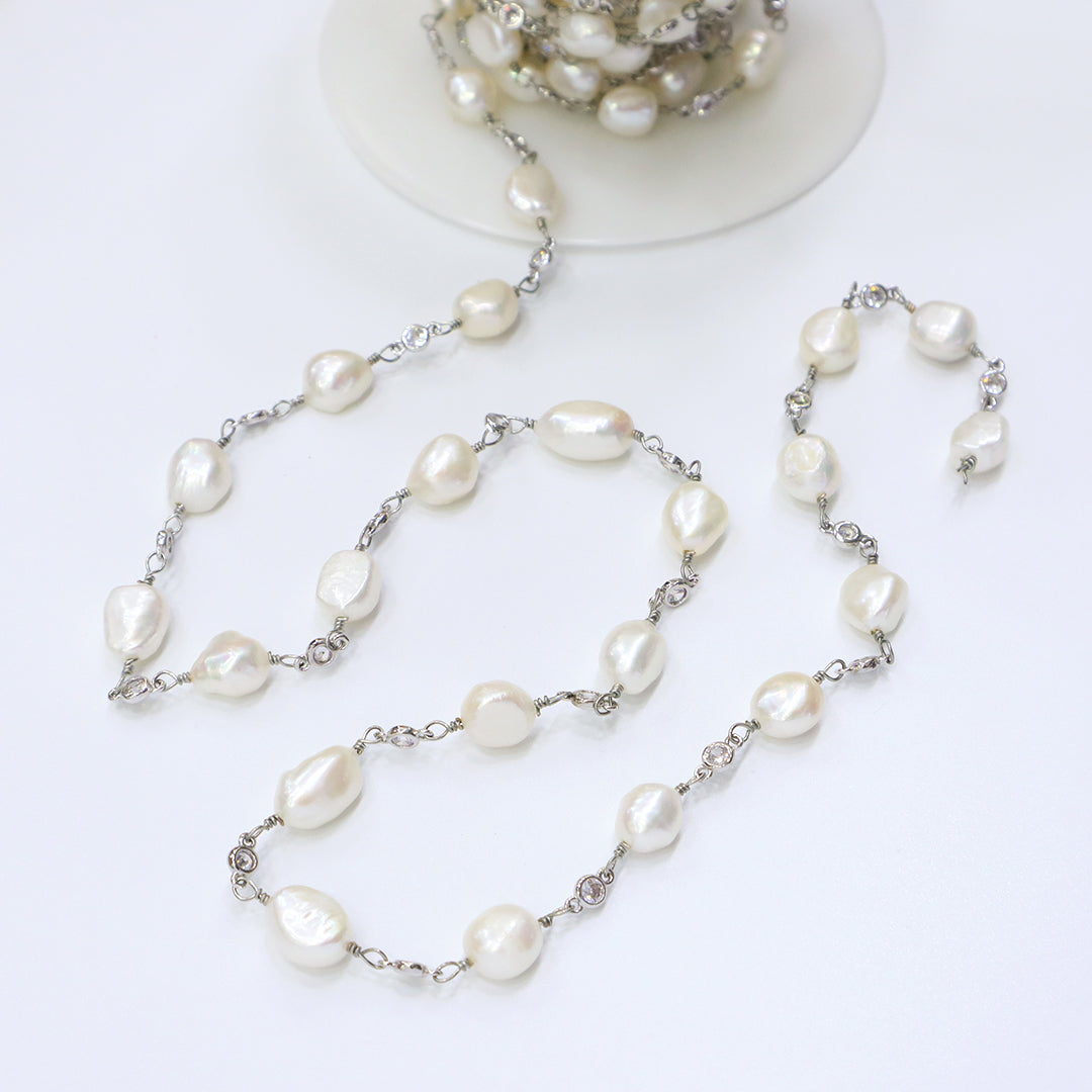 Wholesale Factory Bulk Roll chain Custom Women Gold plated fresh water pearl chain roll for Jewelry Making